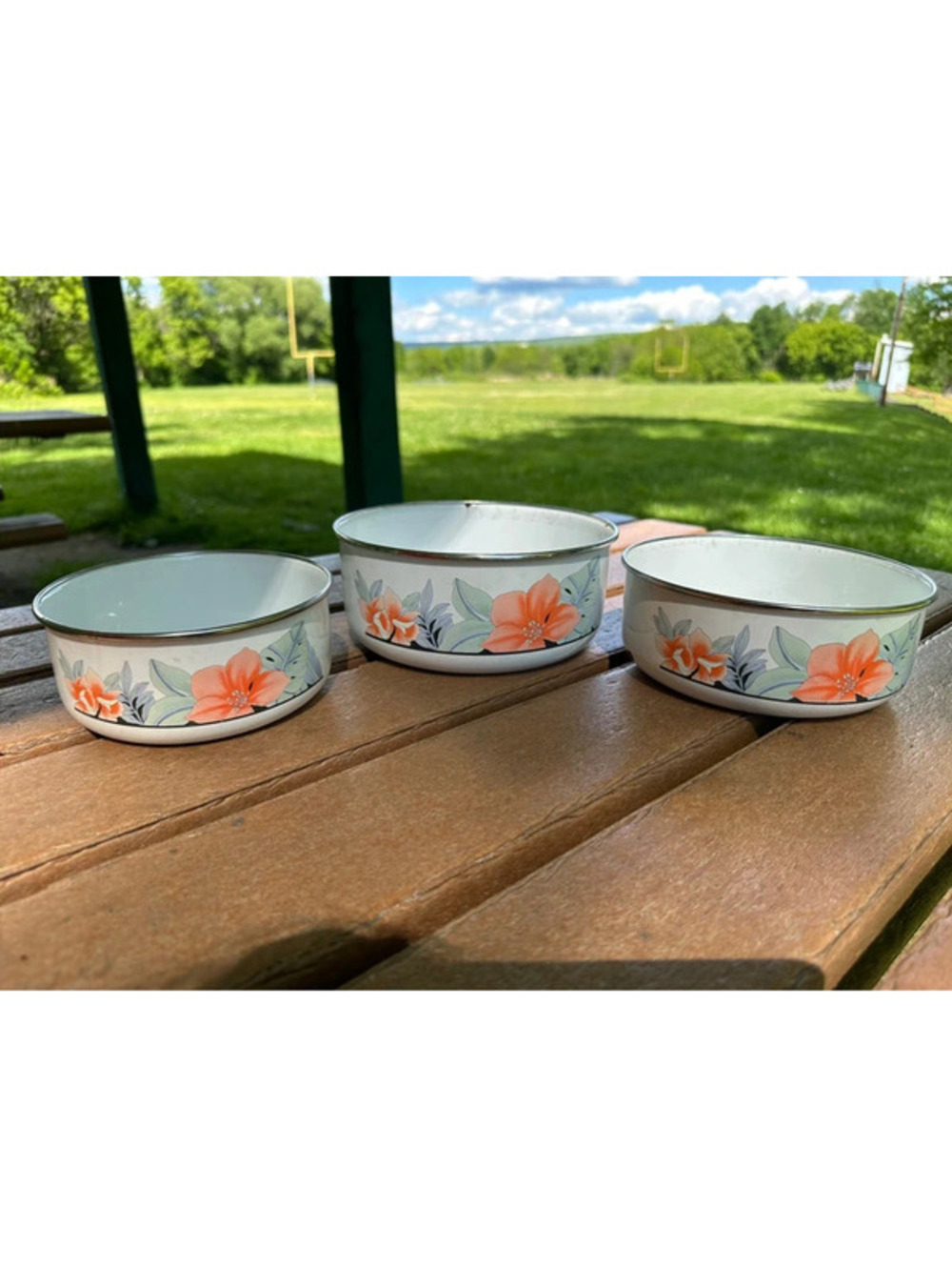 Orange Floral Enamelware Mixing Bowls (Callout)